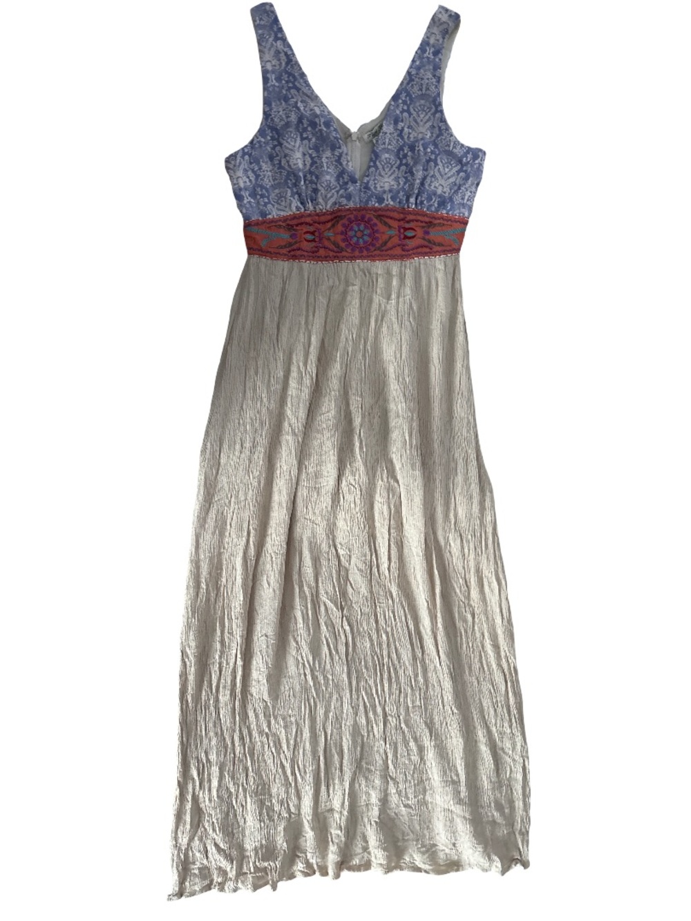 Flying Tomato Blue Paisley Maxi Dress with Embroidered Rust Waistband